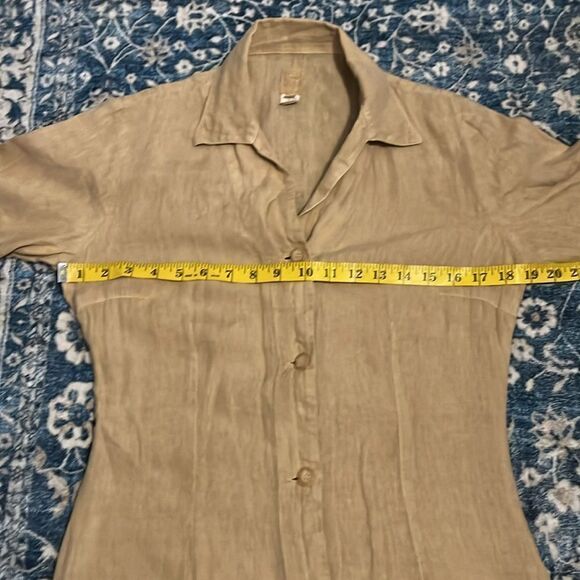 120% Lino Tan 100% Linen Button Closure Casual Dress Coastal Resort Minimalist - Picture 5 of 11